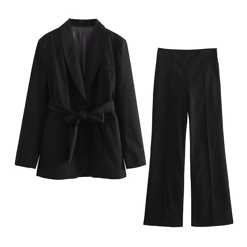 Mirla | 2-delad damdräkt Elegant blazer med bälte och matchande byxa-Eva Jonsson