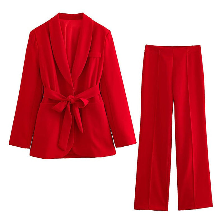 Mirla | 2-delad damdräkt Elegant blazer med bälte och matchande byxa-Eva Jonsson