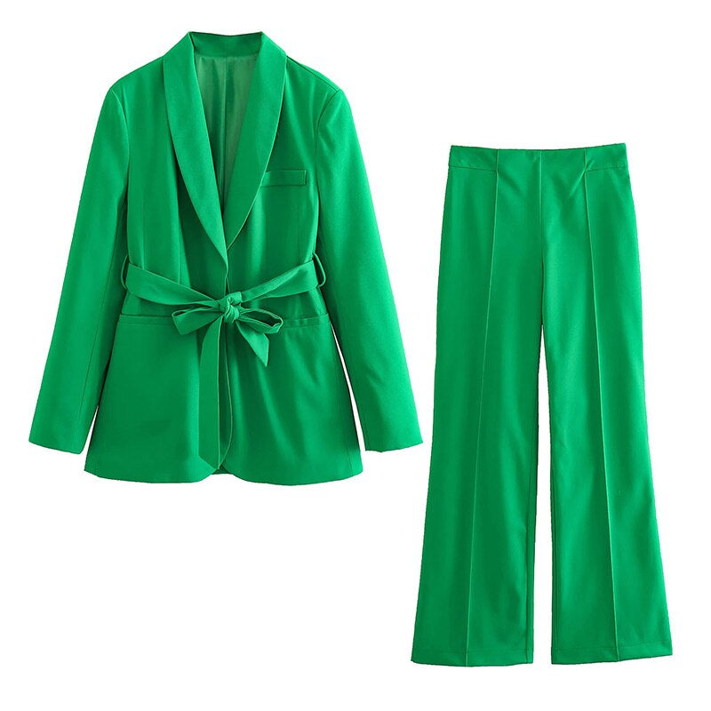 Mirla | 2-delad damdräkt Elegant blazer med bälte och matchande byxa-Eva Jonsson
