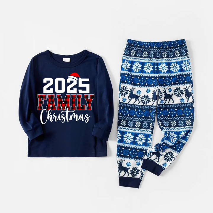 Mirla | 2025 Familj Jul Texttryck Blå Familj Jul Matchande Pyjamas-Eva Jonsson