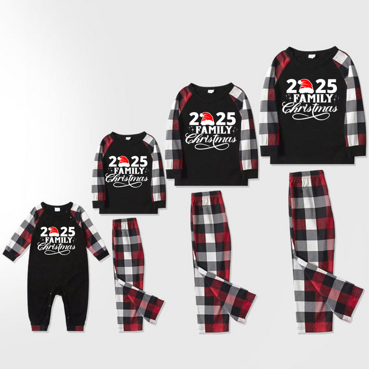 Mirla | 2025 Familj Jul Texttryck Röd & Svart & Grå & Vit Rutiga Familj Matchande Pyjamas-Eva Jonsson