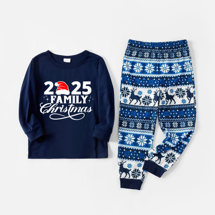 Mirla | 2025 Familjedag Jul Buchstäver Tryck Blå Familj Matchande Pyjamas Set-Eva Jonsson