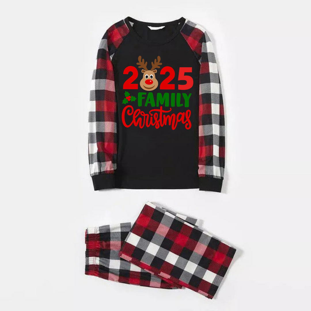 Mirla | 2025 Familjedag Jul Moose Bokstäver Utskrifter Röd & Svart & Grå & Vit Rutigt Familjestil Pyjamas-Eva Jonsson