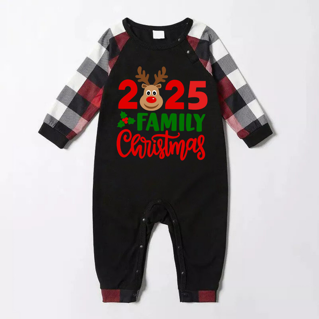 Mirla | 2025 Familjedag Jul Moose Bokstäver Utskrifter Röd & Svart & Grå & Vit Rutigt Familjestil Pyjamas-Eva Jonsson