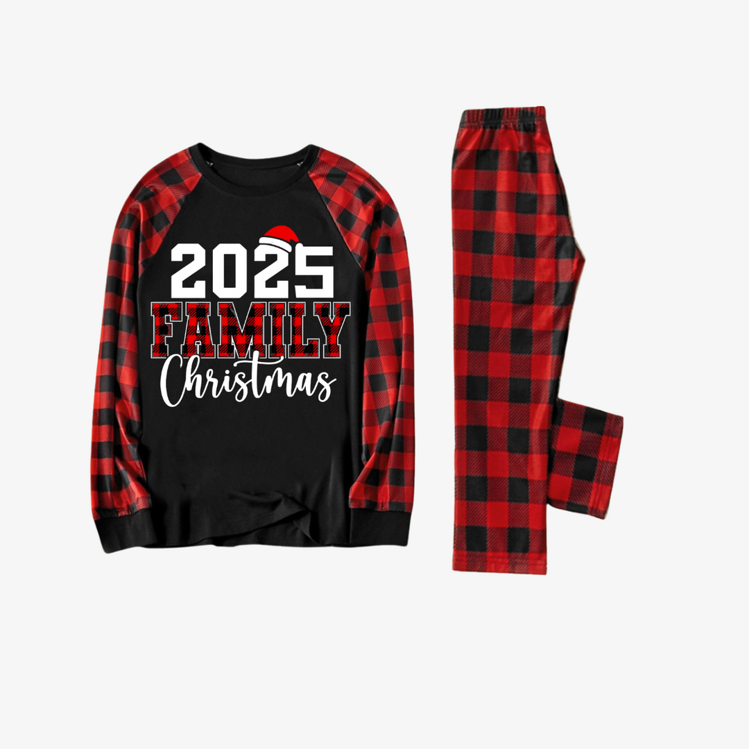 Mirla | 2025 Familjejul Texttryck Svart & Röd Rutig Jul-Pyjamas Matching-Eva Jonsson
