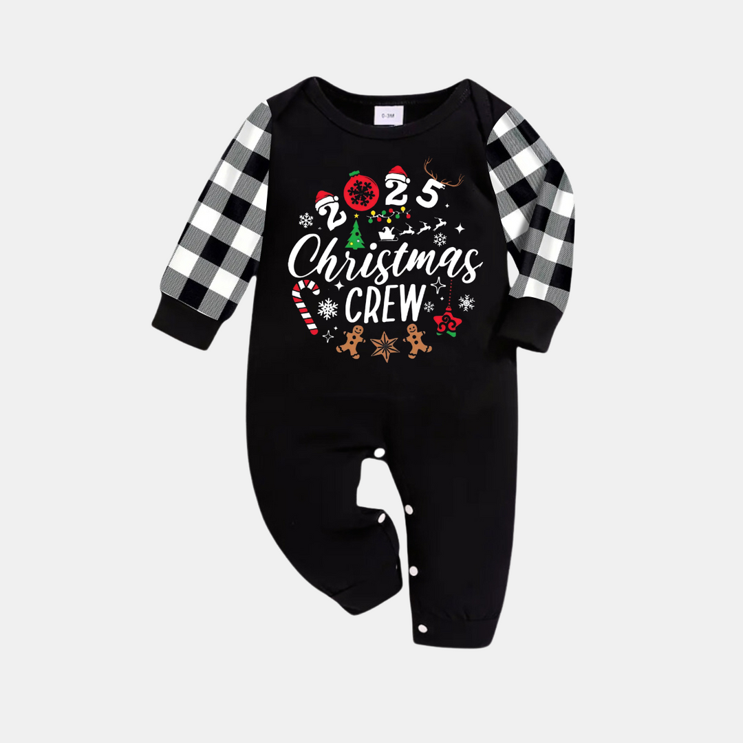 Mirla | 2025 Jul Crew Tillsammans Skapa Minnen Texttryck Svart Långärmad T-Shirt med Svart-Vit Rutiga Byxor Familjeanpassade Pyjamas-Eva Jonsson