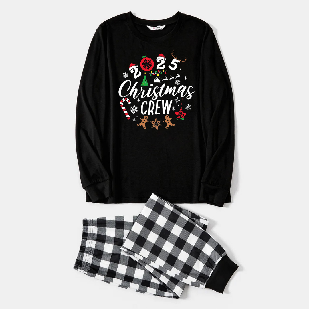 Mirla | 2025 Jul Crew Tillsammans Skapa Minnen Texttryck Svart Långärmad T-Shirt med Svart-Vit Rutiga Byxor Familjeanpassade Pyjamas-Eva Jonsson