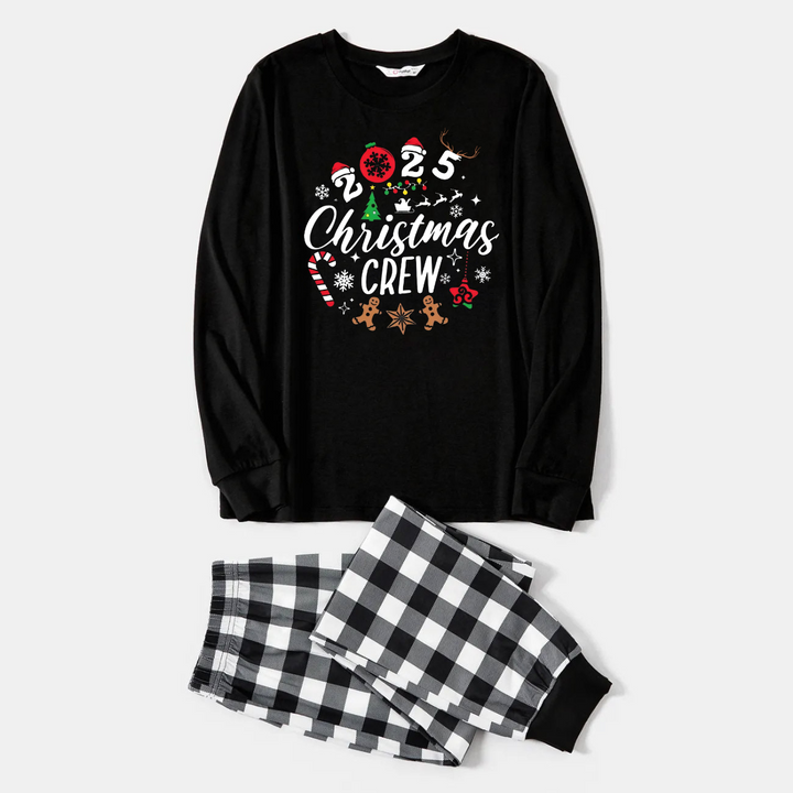 Mirla | 2025 Jul Crew Tillsammans Skapa Minnen Texttryck Svart Långärmad T-Shirt med Svart-Vit Rutiga Byxor Familjeanpassade Pyjamas-Eva Jonsson