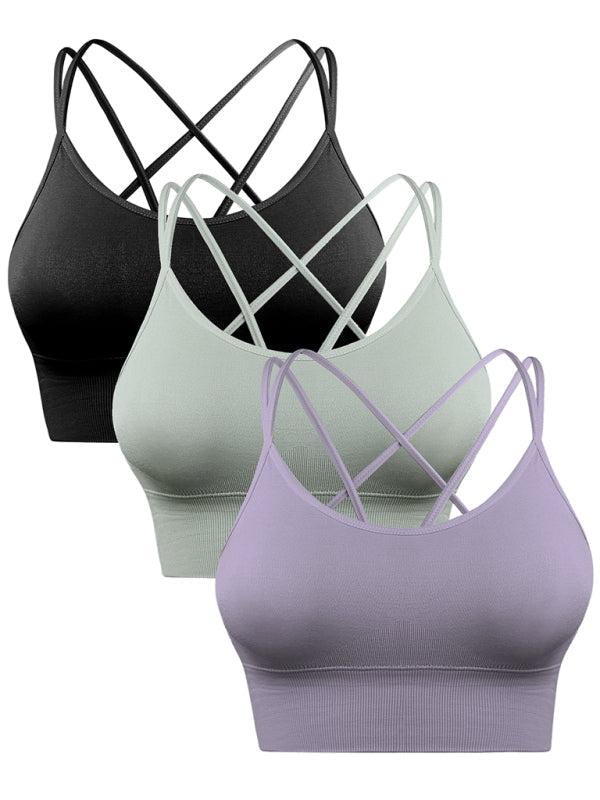 Mirla | 3-pack Dam Sport-BH Vadderad Crisscross Yoga BH Sömlös Medium Impact Fitness Activewear-Eva Jonsson