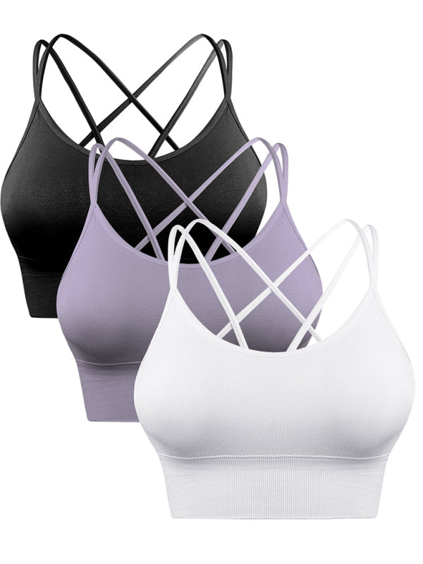 Mirla | 3-pack Dam Sport-BH Vadderad Crisscross Yoga BH Sömlös Medium Impact Fitness Activewear-Eva Jonsson