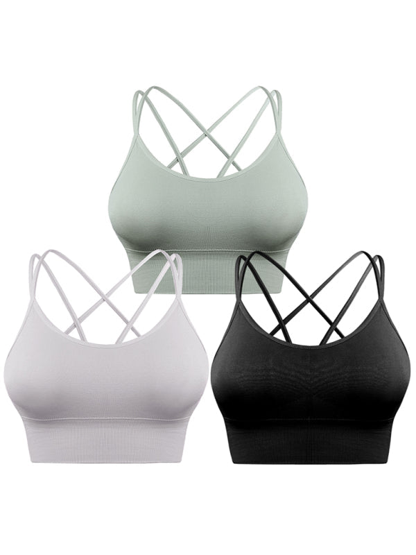 Mirla | 3-pack Dam Sport-BH Vadderad Crisscross Yoga BH Sömlös Medium Impact Fitness Activewear-Eva Jonsson