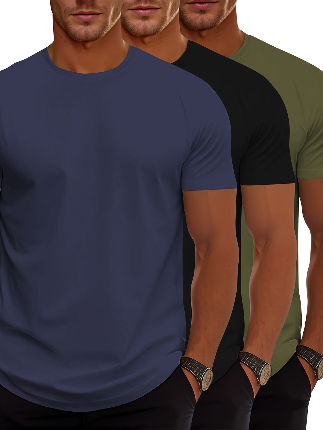 Mirla | 3-pack Herr T-shirts med kort ärm, somrigt enfärgat färg-Eva Jonsson