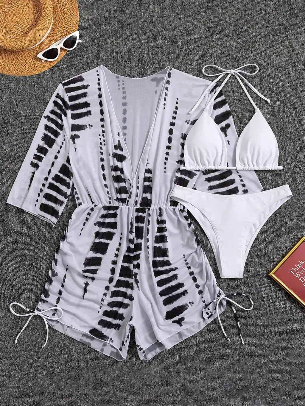 Mirla | 3 stycken bikini tropisk tryck badkläder halter snörsida badkläder kvinnor baddräkt kvinnlig simma sommar strandkläder-Eva Jonsson