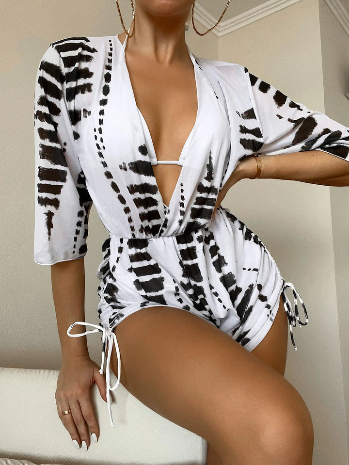 Mirla | 3 stycken bikini tropisk tryck badkläder halter snörsida badkläder kvinnor baddräkt kvinnlig simma sommar strandkläder-Eva Jonsson