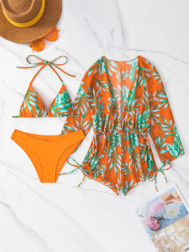 Mirla | 3 stycken bikini tropisk tryck badkläder halter snörsida badkläder kvinnor baddräkt kvinnlig simma sommar strandkläder-Eva Jonsson