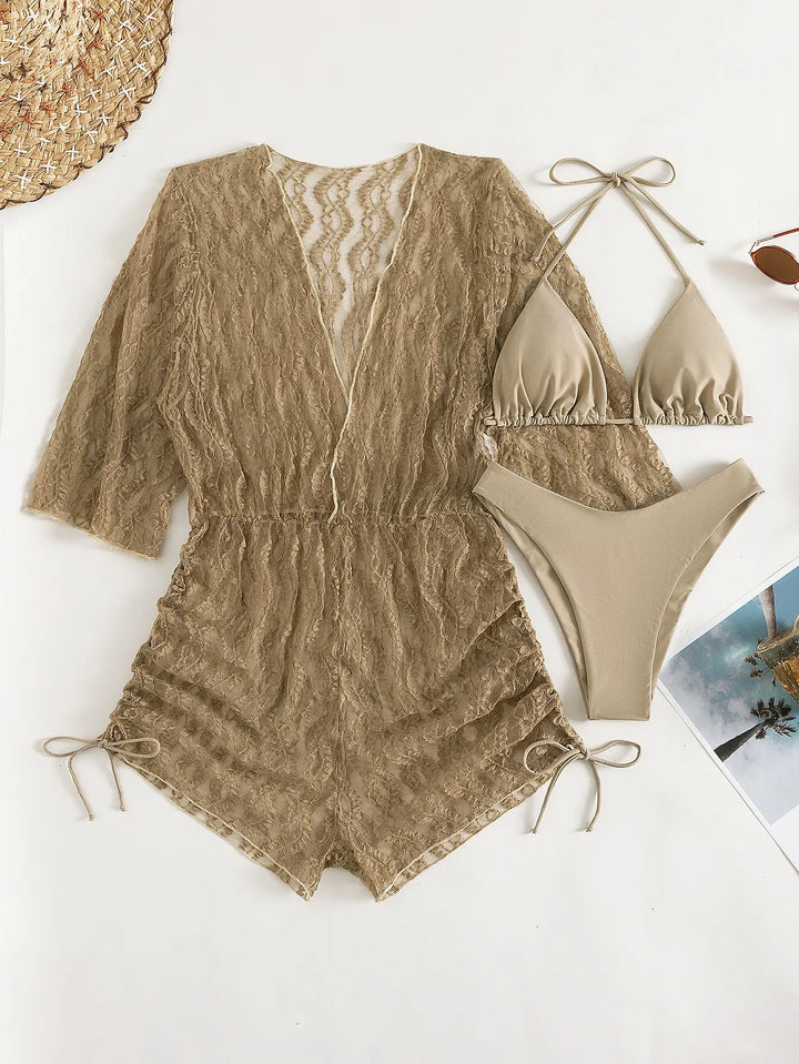 Mirla | 3 stycken bikini tropisk tryck badkläder halter snörsida badkläder kvinnor baddräkt kvinnlig simma sommar strandkläder-Eva Jonsson