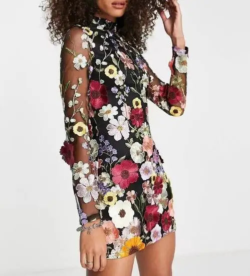 Mirla | 3D Broderat Mesh-klänning med blommor för damer-Eva Jonsson
