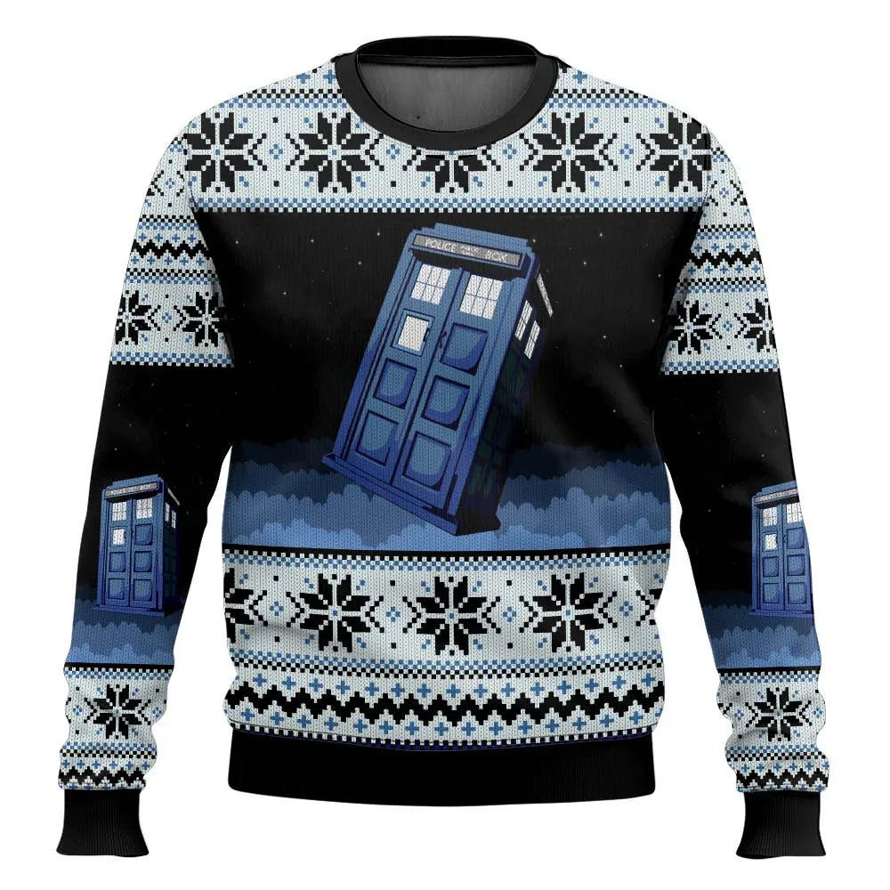 Mirla | 3D Jultröja - Humoristisk Tardis-Design & Varm Komfort För Högtiderna-Eva Jonsson