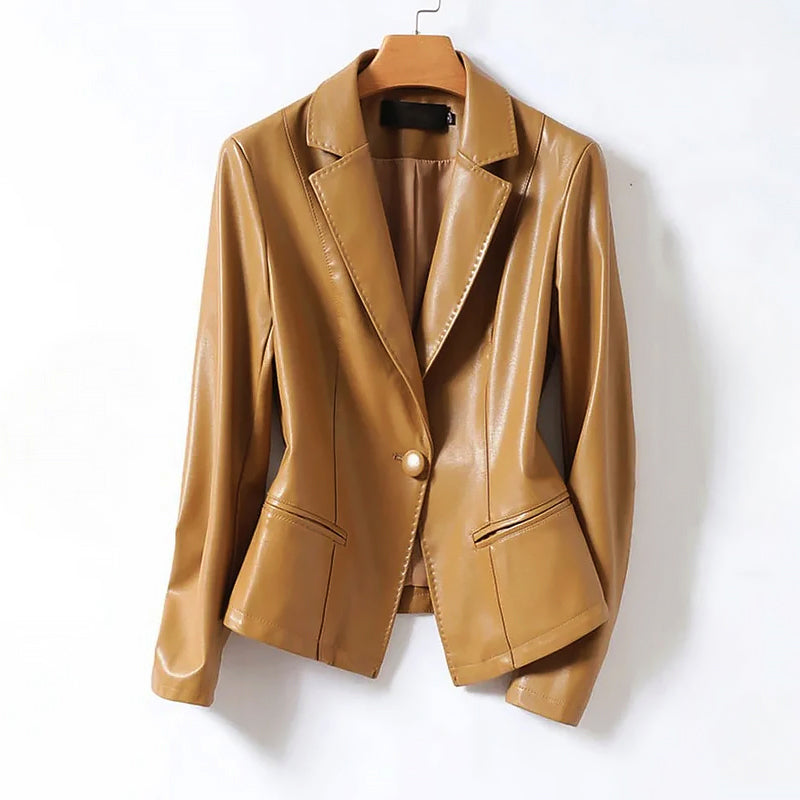 Mirla | Äkta Läder En-Knapp Blazer Jacka-Eva Jonsson