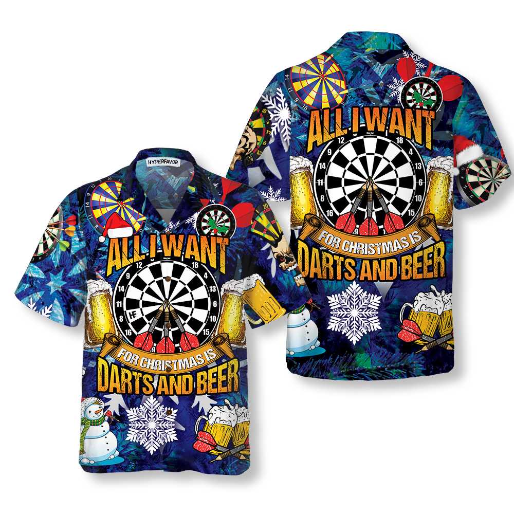 Mirla | Allt Jag Önskar Mig Till Jul Är Dart och Öl Hawaii Skjorta Rolig Jul T-Shirt För Män Bästa Julklappidé-Eva Jonsson