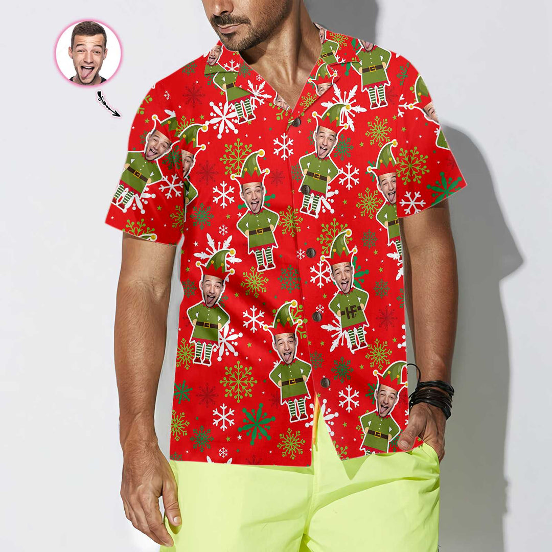 Mirla | Anpassat Ansikte Jul-Elf Anpassad Hawaii-Skjorta Grön Elf-Skjorta Personlig Present För Julen-Eva Jonsson