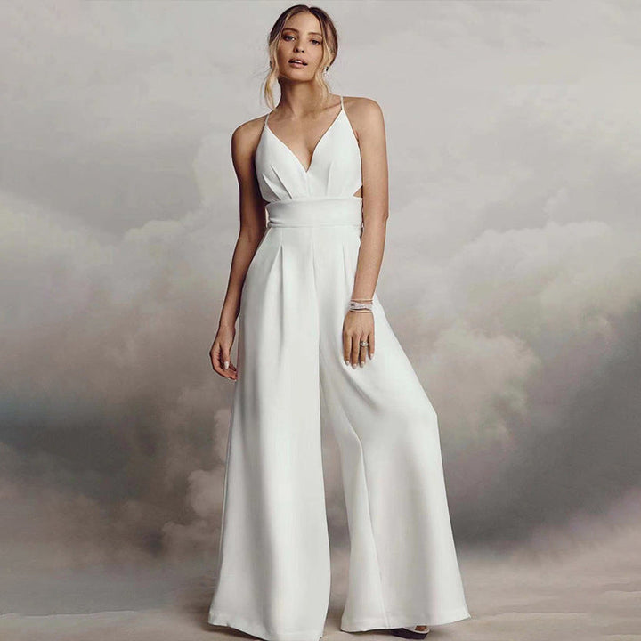 Mirla | Ärmlös Spaghetti-rem V-ringad Bodycon Rygglös Jumpsuit-Eva Jonsson