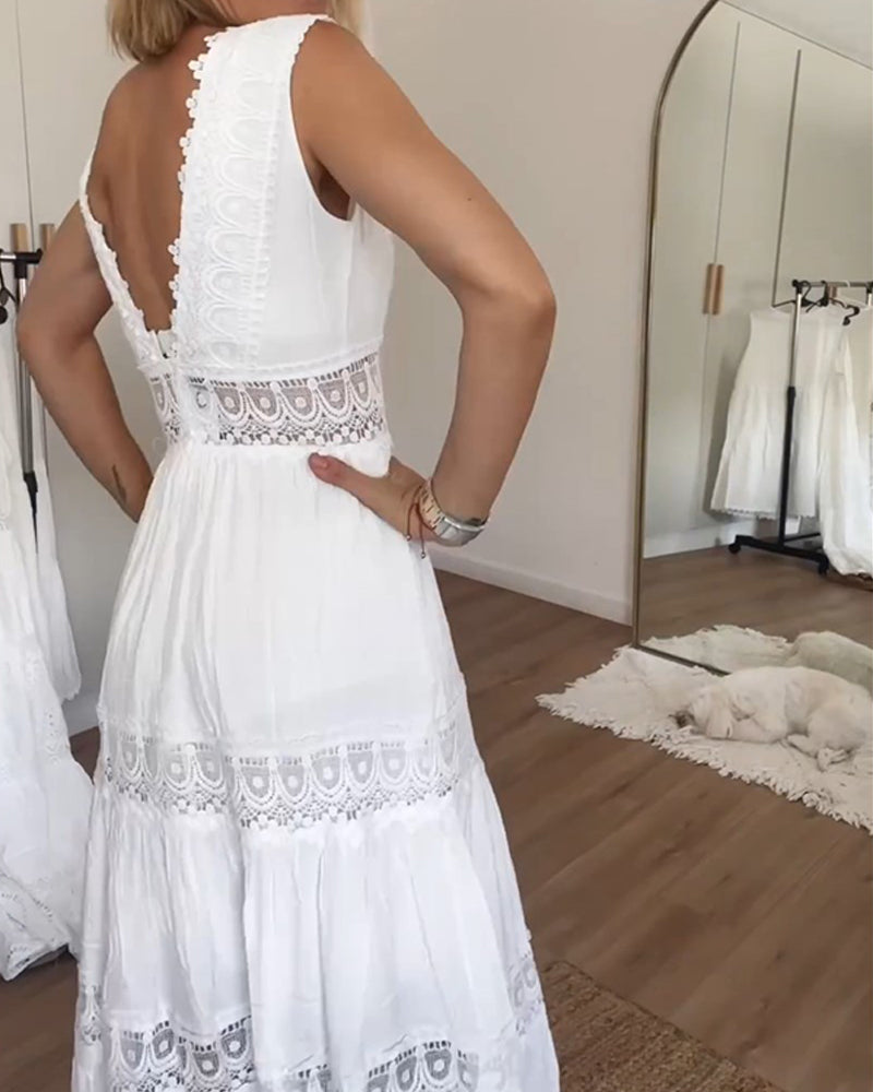 Mirla | Ärmlös spetst midi-klänning för damer-Eva Jonsson