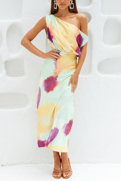 Mirla | Asymmetrisk Axel Figursydd Batik Slits Maxi Klänning-Eva Jonsson