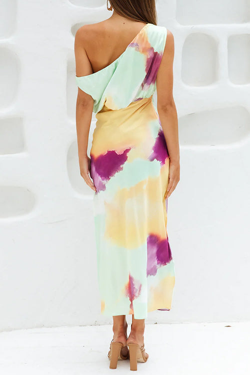 Mirla | Asymmetrisk Axel Figursydd Batik Slits Maxi Klänning-Eva Jonsson