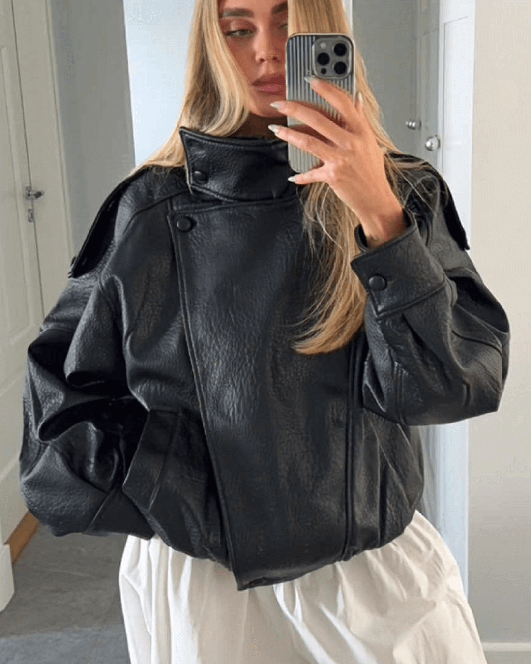 Mirla | Asymmetrisk Läderjacka-Eva Jonsson