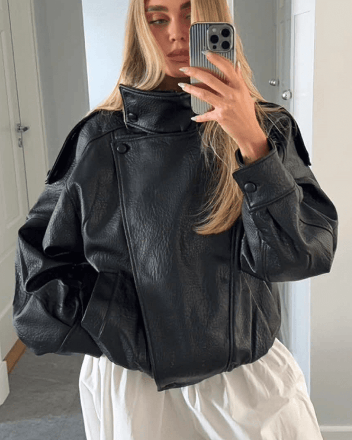 Mirla | Asymmetrisk Läderjacka-Eva Jonsson