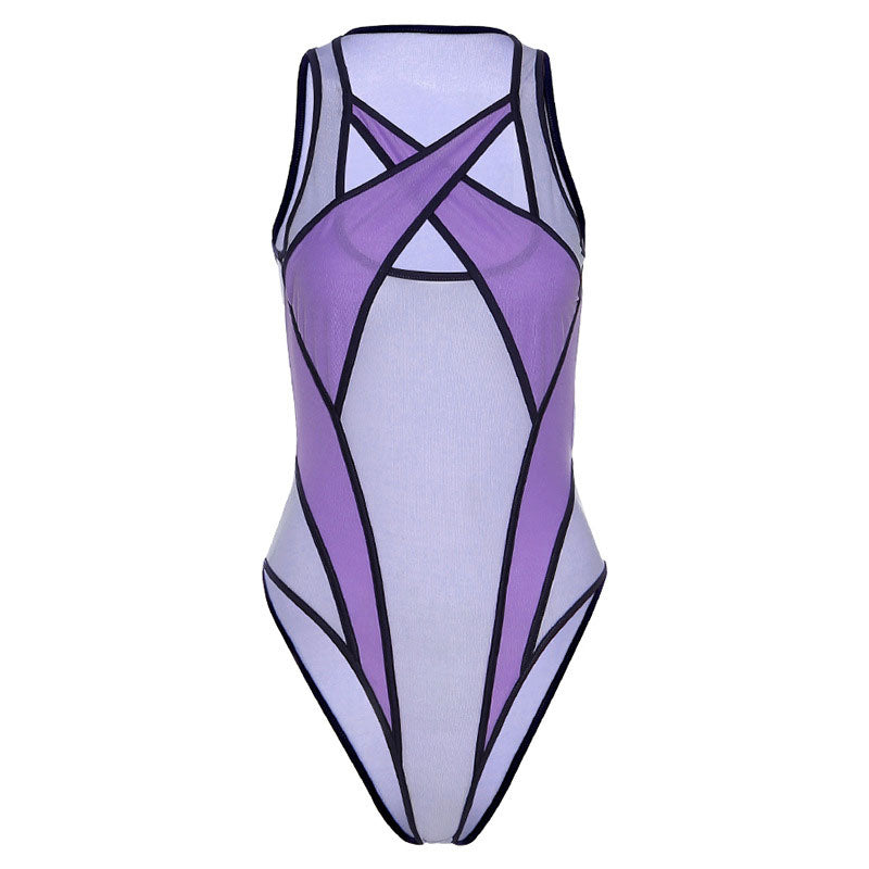 Mirla | Atletisk Kontrast Spänne Korsrem Mesh Bodysuit-Eva Jonsson
