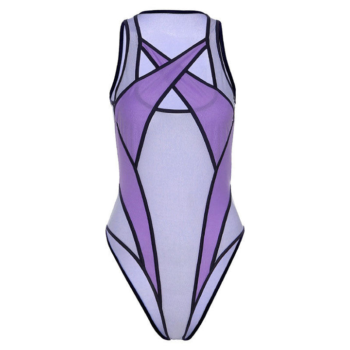 Mirla | Atletisk Kontrast Spänne Korsrem Mesh Bodysuit-Eva Jonsson