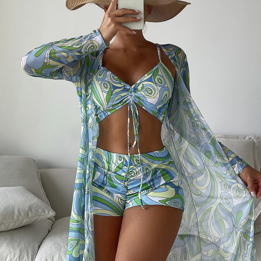 Mirla | Atletisk Tryckt Boyshort Bralette Brasiliansk Tre-delad Bikinis Vattendräkt-Eva Jonsson