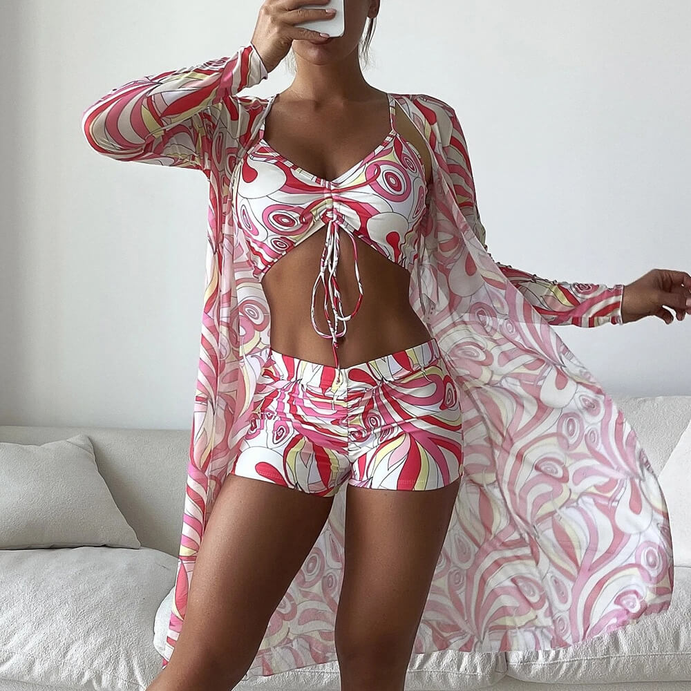 Mirla | Atletisk Tryckt Boyshort Bralette Brasiliansk Tre-delad Bikinis Vattendräkt-Eva Jonsson