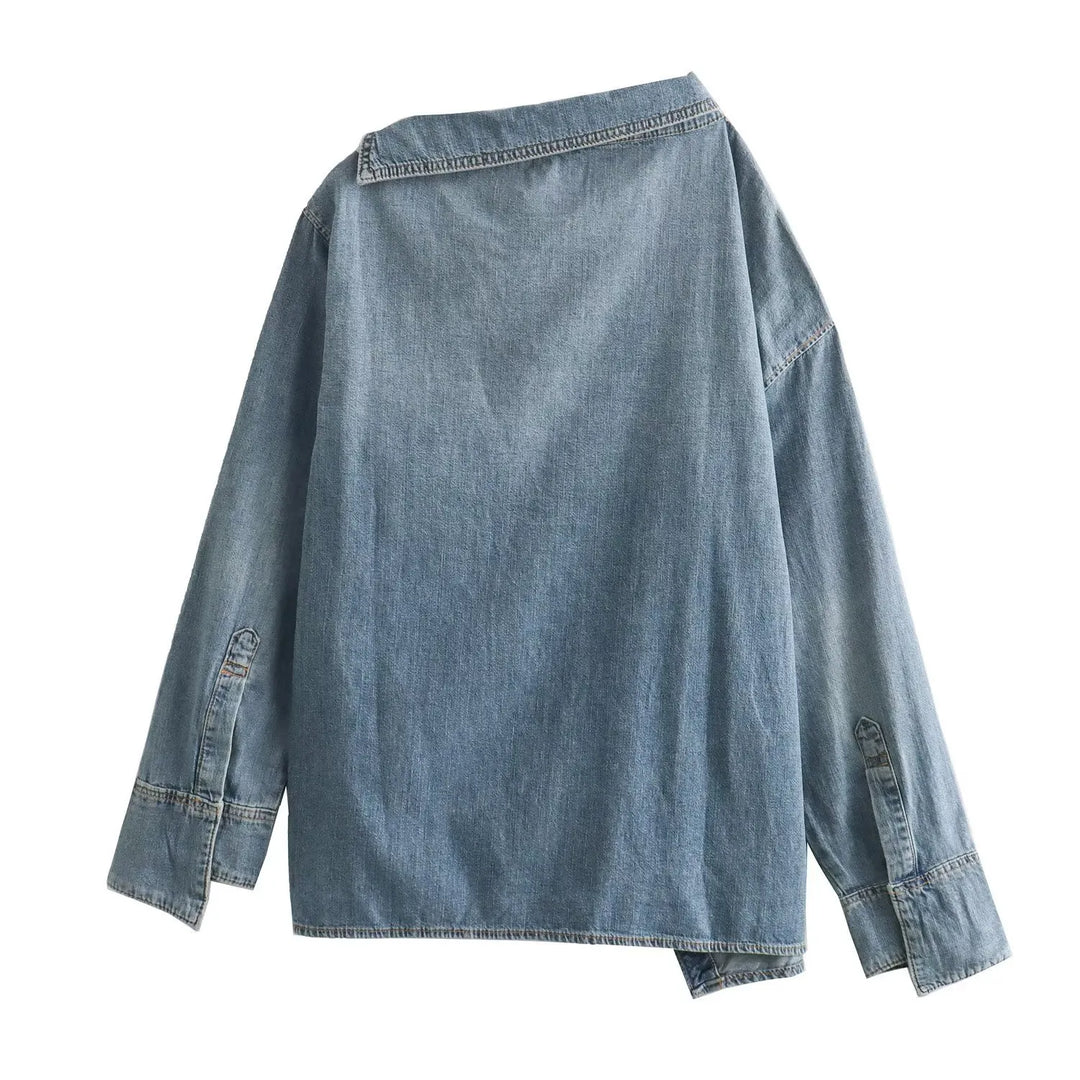 Mirla | Avslappnad, Asymmetrisk Jeansskjorta-Eva Jonsson