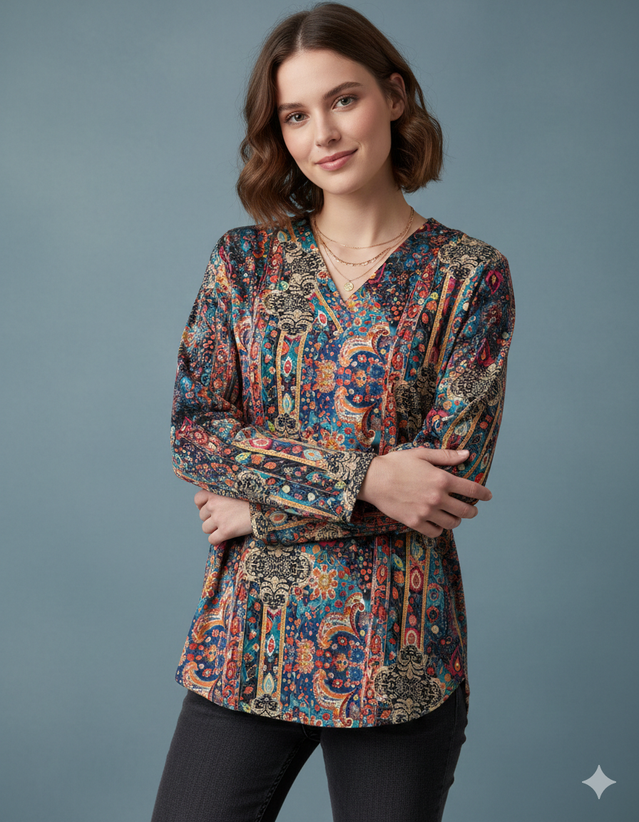 Mirla | Avslappnad Blus med Elegant Mönster-Eva Jonsson