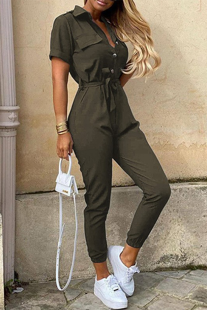 Mirla | Avslappnad Daglig Enfärgad Frenulum med Bälte Nedvikbar Krage Regula Jumpsuits-Eva Jonsson
