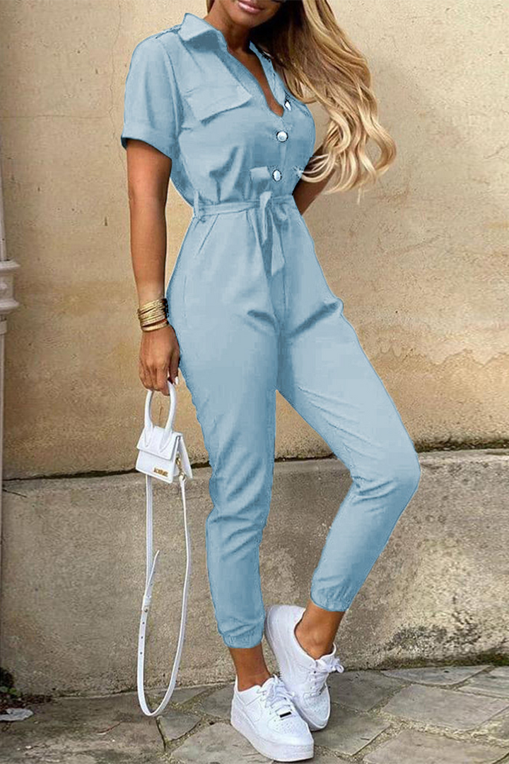 Mirla | Avslappnad Daglig Enfärgad Frenulum med Bälte Nedvikbar Krage Regula Jumpsuits-Eva Jonsson