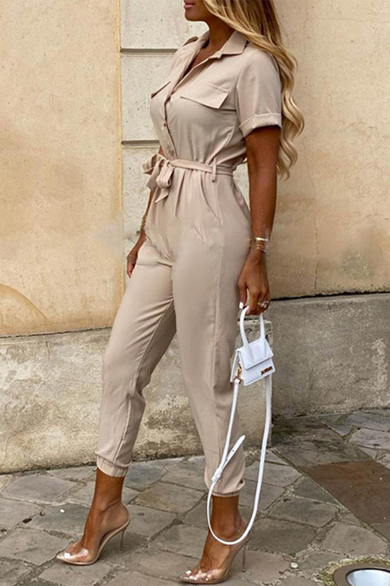 Mirla | Avslappnad Daglig Enfärgad Frenulum med Bälte Nedvikbar Krage Regula Jumpsuits-Eva Jonsson