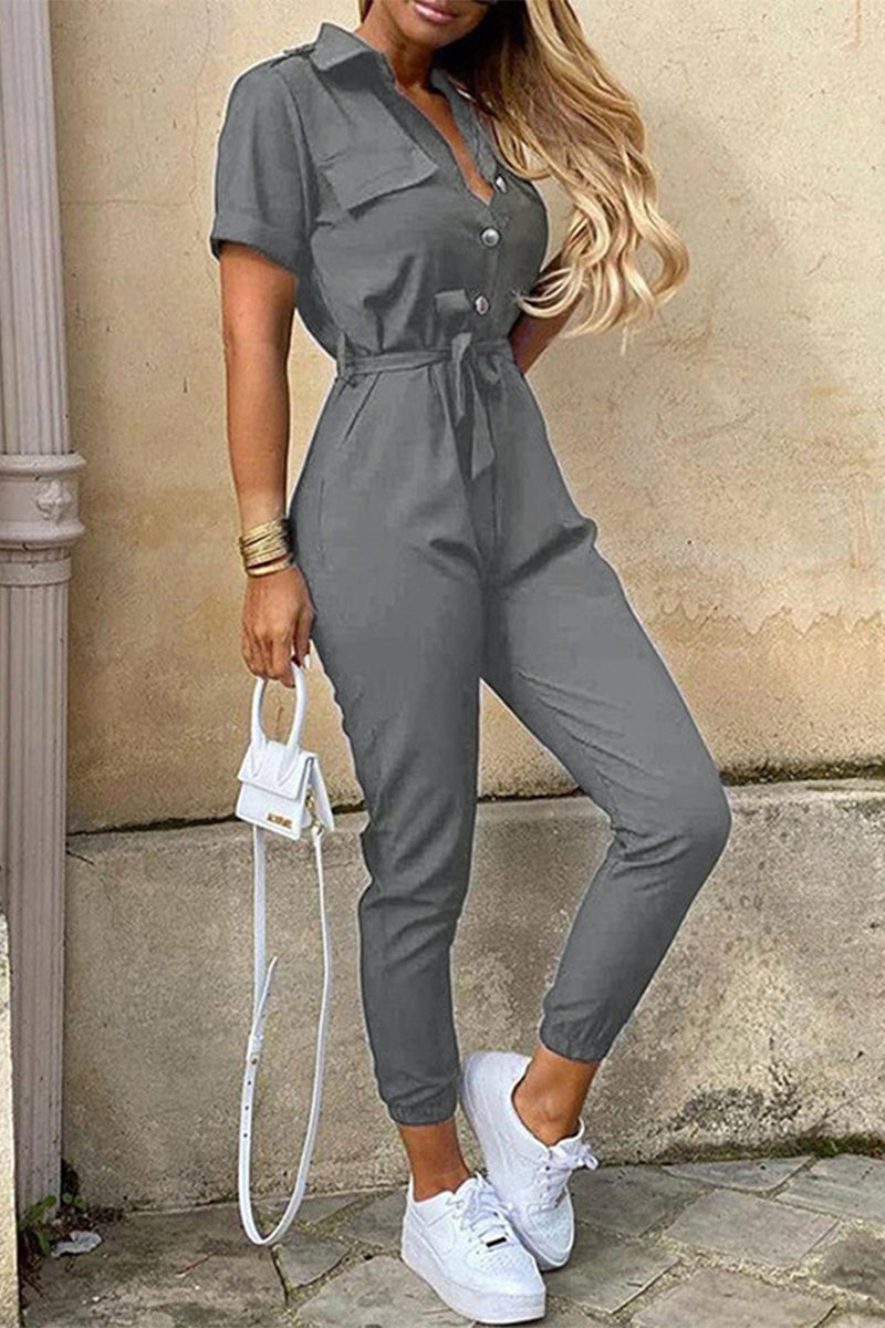 Mirla | Avslappnad Daglig Enfärgad Frenulum med Bälte Nedvikbar Krage Regula Jumpsuits-Eva Jonsson