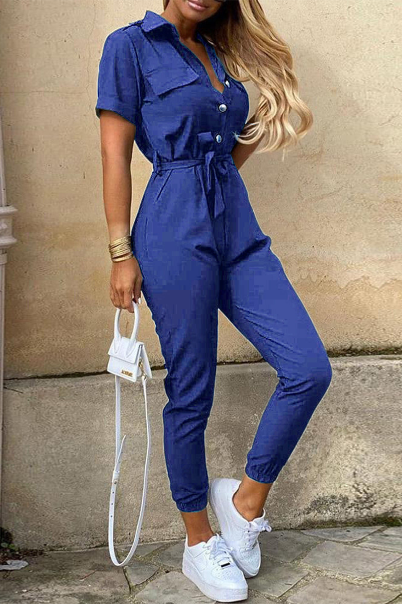 Mirla | Avslappnad Daglig Enfärgad Frenulum med Bälte Nedvikbar Krage Regula Jumpsuits-Eva Jonsson