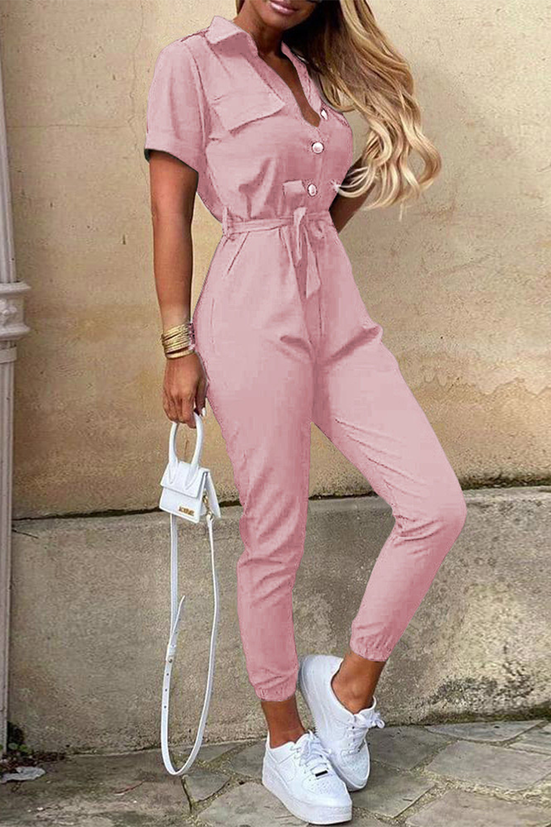 Mirla | Avslappnad Daglig Enfärgad Frenulum med Bälte Nedvikbar Krage Regula Jumpsuits-Eva Jonsson