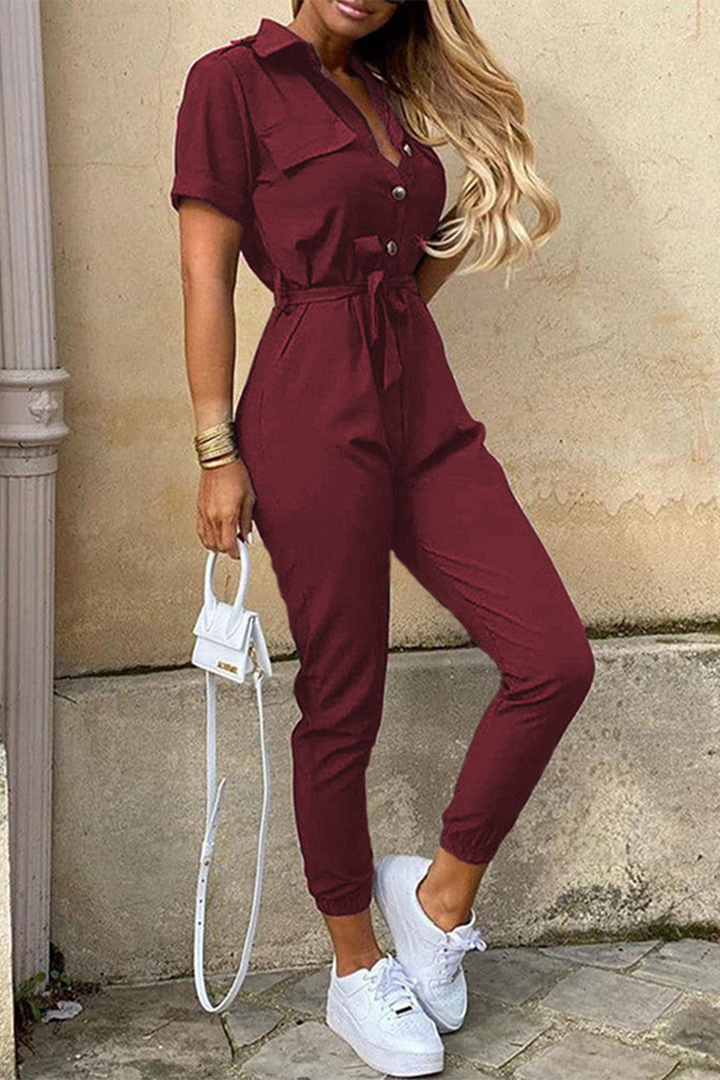 Mirla | Avslappnad Daglig Enfärgad Frenulum med Bälte Nedvikbar Krage Regula Jumpsuits-Eva Jonsson
