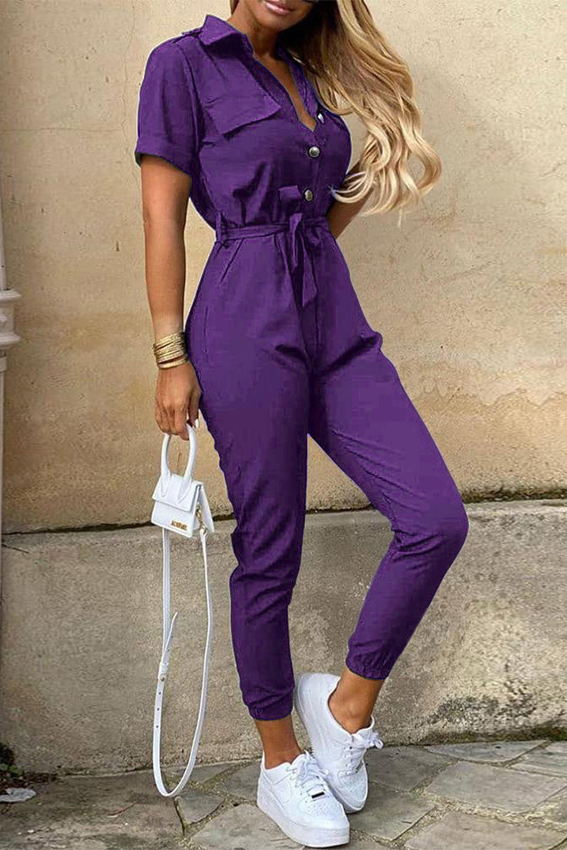 Mirla | Avslappnad Daglig Enfärgad Frenulum med Bälte Nedvikbar Krage Regula Jumpsuits-Eva Jonsson