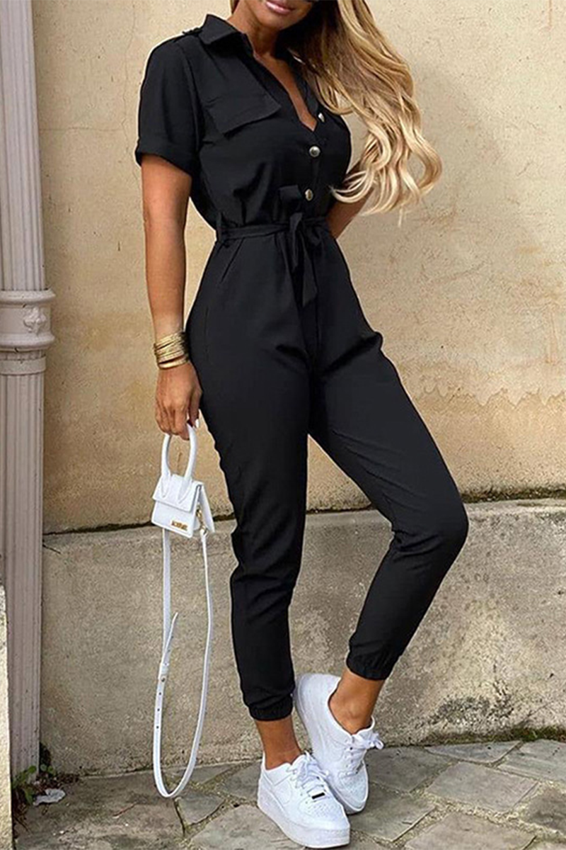 Mirla | Avslappnad Daglig Enfärgad Frenulum med Bälte Nedvikbar Krage Regula Jumpsuits-Eva Jonsson