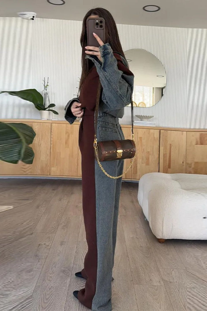 Mirla | Avslappnad Denim Patchwork Sweatshirtjacka med Dragkedja-Eva Jonsson