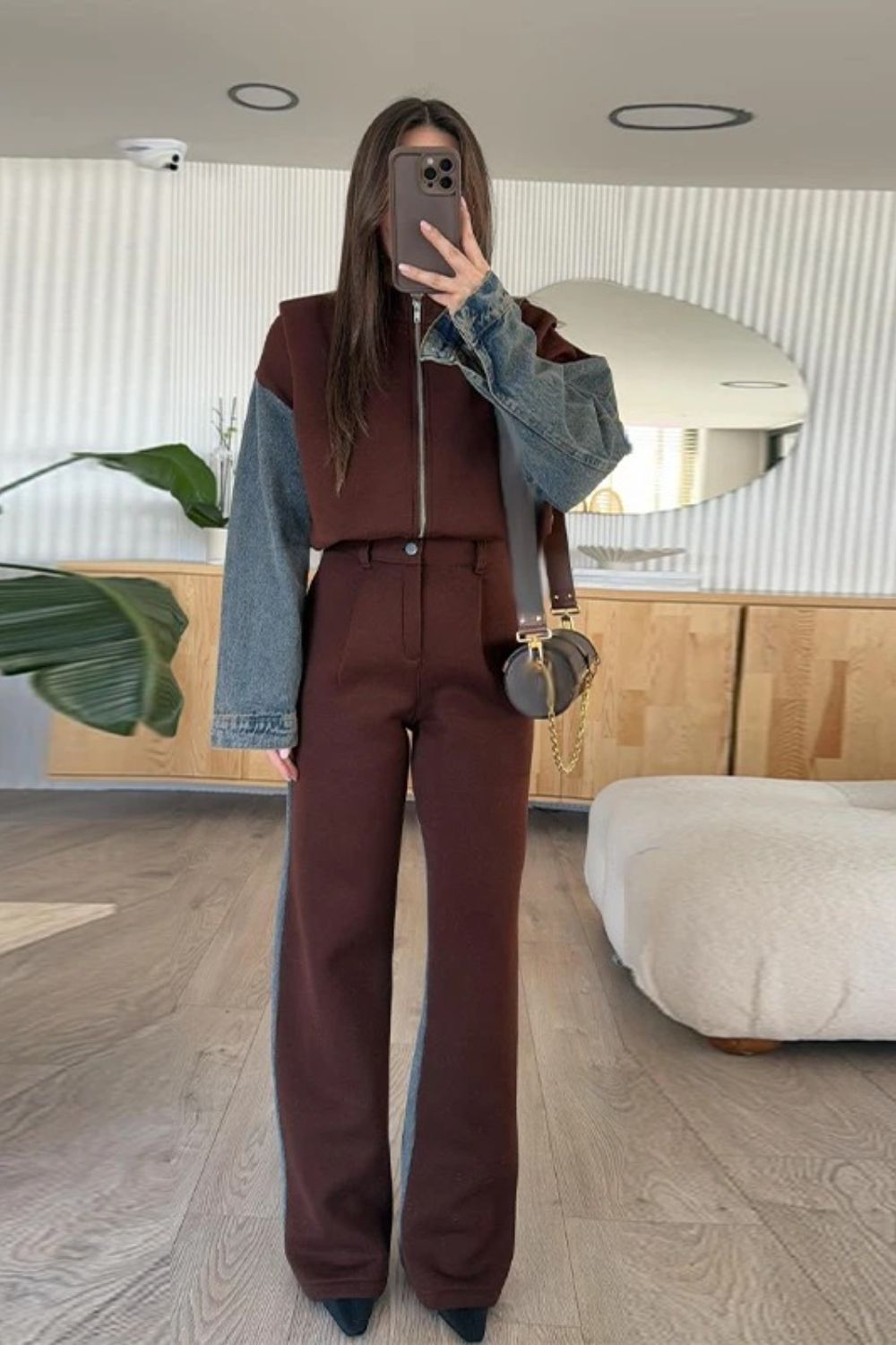Mirla | Avslappnad Denim Patchwork Sweatshirtjacka med Dragkedja-Eva Jonsson