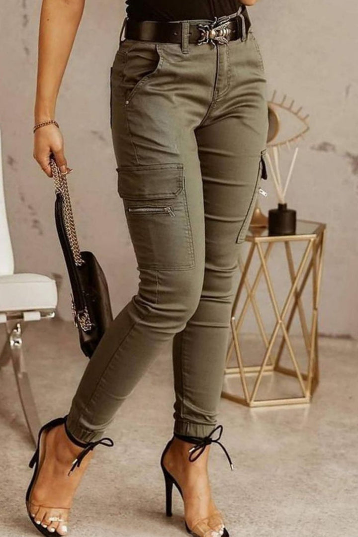 Mirla | Avslappnad Enfärgad Patchwork Skinny Mid Waisted Blyertshosor - 3 Färger-Eva Jonsson