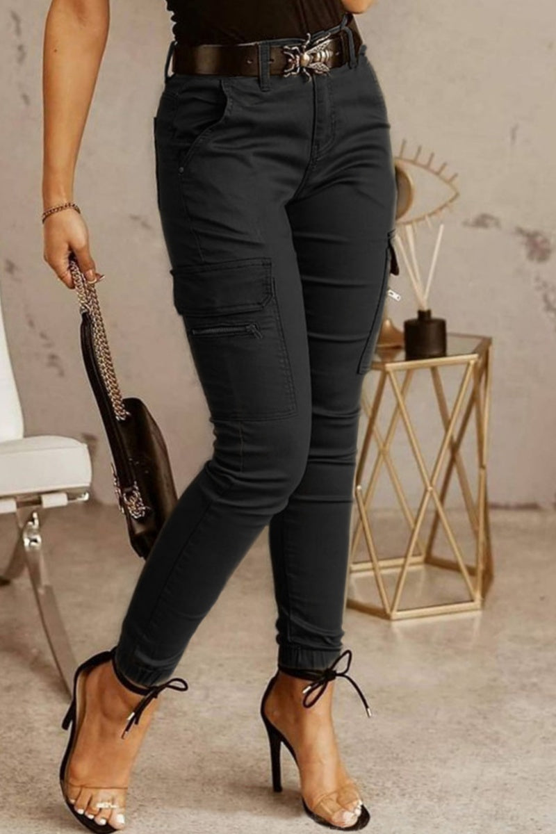 Mirla | Avslappnad Enfärgad Patchwork Skinny Mid Waisted Blyertshosor - 3 Färger-Eva Jonsson
